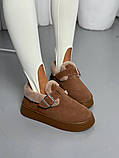Сліпони жіночі замшеві рудого кольору зимові, фото 4