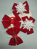 Сніжинки на заколках та резинках Сніжинка Новорічні бантики Новогодние заколочки або резиночки Бантик Снежинка, фото 3