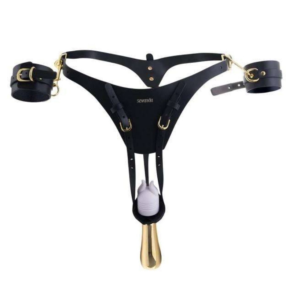 Пояс для примусового оргазму та наручники Lockink Lady Dark Forced Orgasm Belt, чорний