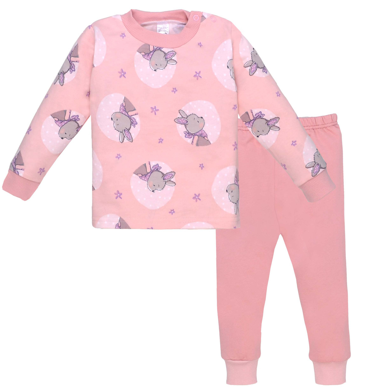 Дитяча зимова піжамка на дівчинку з бавовни зріст 80 см (9 - 12 місяців) Татошка Рожевий з принтом, фото 1