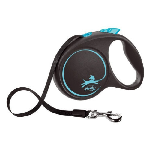 Повідець-рулетка Flexi Black Design S, стрічка 5 м, до 15 кг блакитний, фото 1
