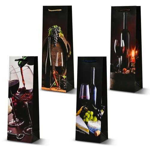 Пакет подарунковий паперовий під пляшку "Wine tour" 12.5*8*36см, ціна за 12 шт R95007 G-Rich
