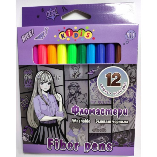 Фломастери Kidis у картоні 12 кольорів No9162 Anime