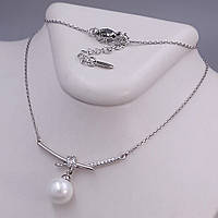 Ланцюжок ХР з перлами та цирконом. Родій. Довжина: 43-48 см