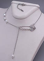 Ланцюжок ХР з перлами та цирконом. Родій. Довжина: 42.5-46 см