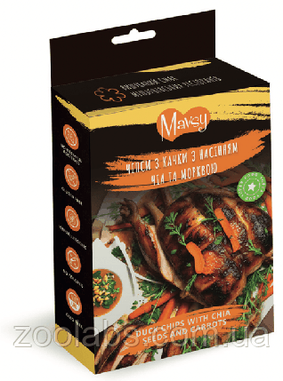 Ласощі для собак чіпси з качки з чіа та морквою| Mavsy Duck Chips With Chia Seeds Carrots 100 грам, фото 1