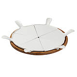Тарілка для піци 28 см керамічна обертається, бамбукова основа HP1248, фото 4