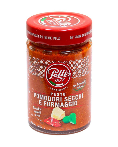 Соус песто з млявими помідорами та сиром Pesto POLLI Pomodori Secchi e Formagio, 190 г, фото 1