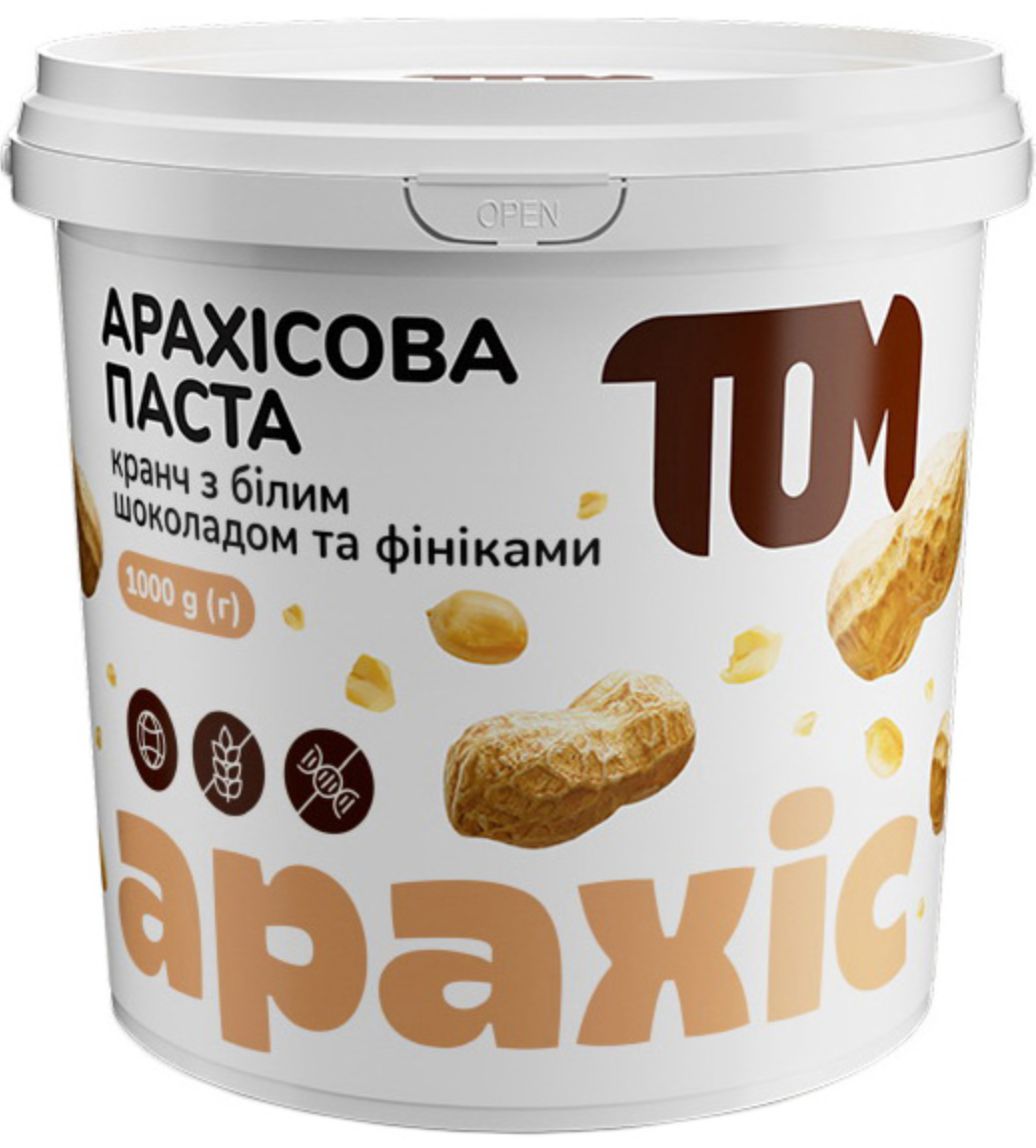 Арахісова паста TOM 1 kg Кранч з фініками та білим шоколадом