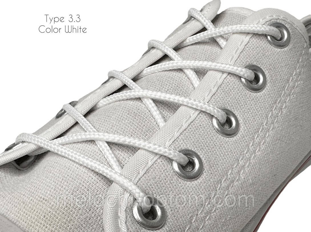 Шнурки для взуття Круглі Тип-3.3 модельні білі 3 мм.