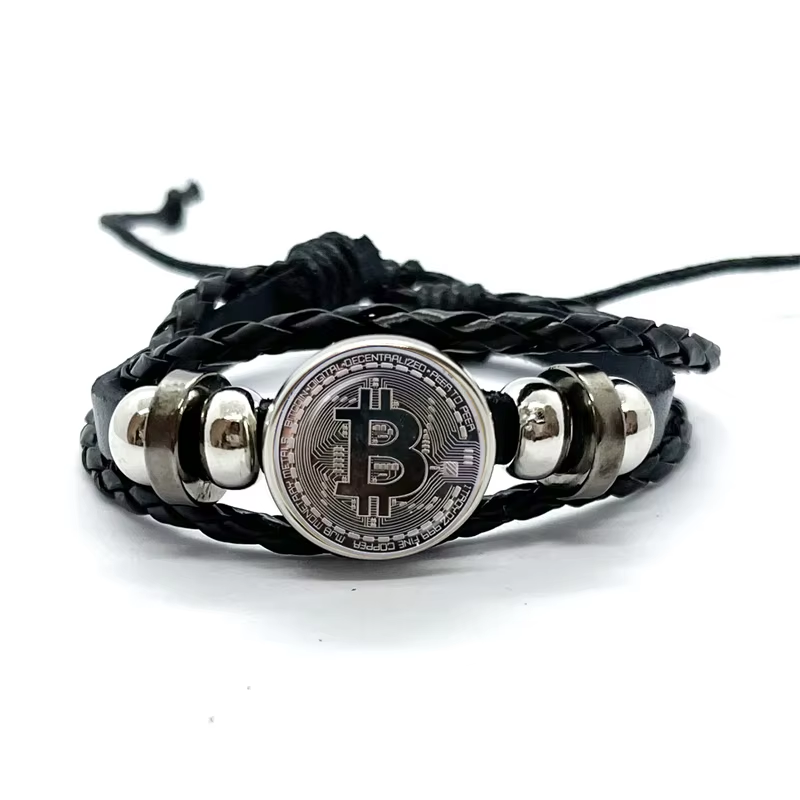 Браслет шкіряний Біткоін Bitcoin Design №2