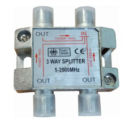 Сплітер (Splitter) ТВ, 3-way 5-2500MHZ, з проходом живлення, корпус металевий, VK11023C, фото 1