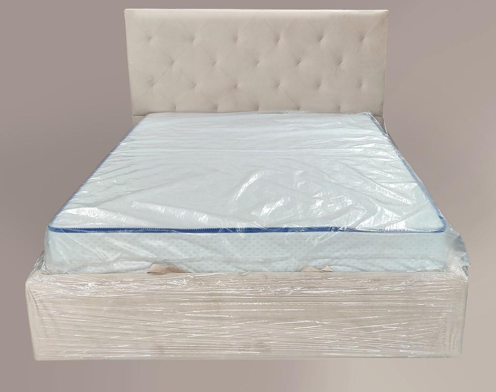 Ліжко двоспальне BNB Leandra Comfort 160 x 190 см Simple З підйомним механізмом та нішою для білизни Айворі