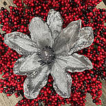 Новорічний декор. пуансетія 17 см срібло, фото 2