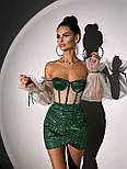 Міні плаття двійка корсет бюстьє з рукавами із сітки та міні спідниця з люрексу (р. 42, 44) 66035899Е, фото 3
