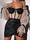 Міні плаття двійка корсет бюстьє з рукавами із сітки та міні спідниця з люрексу (р. 42, 44) 66035899Е, фото 9