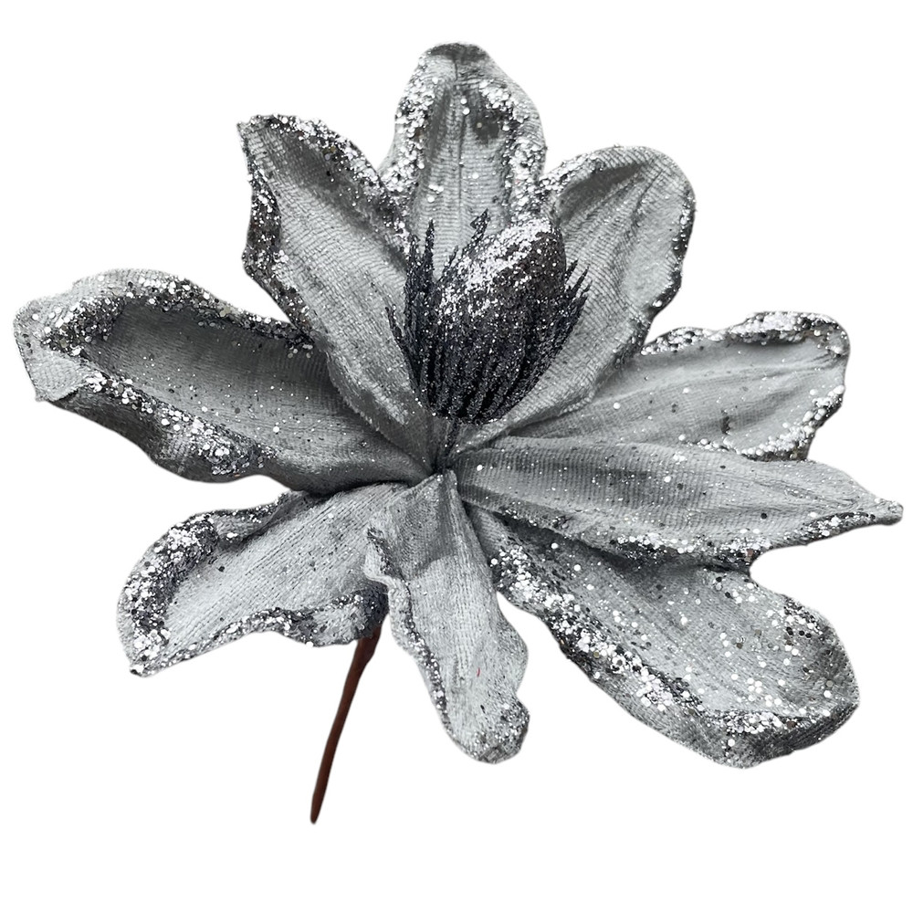 Новорічний декор. пуансетія 17 см срібло, фото 1
