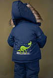 Зимовий комбінезон ДІНО на овчині для дітей від 1 року Дитячий синій комбез для хлопчика - зима 86, фото 4