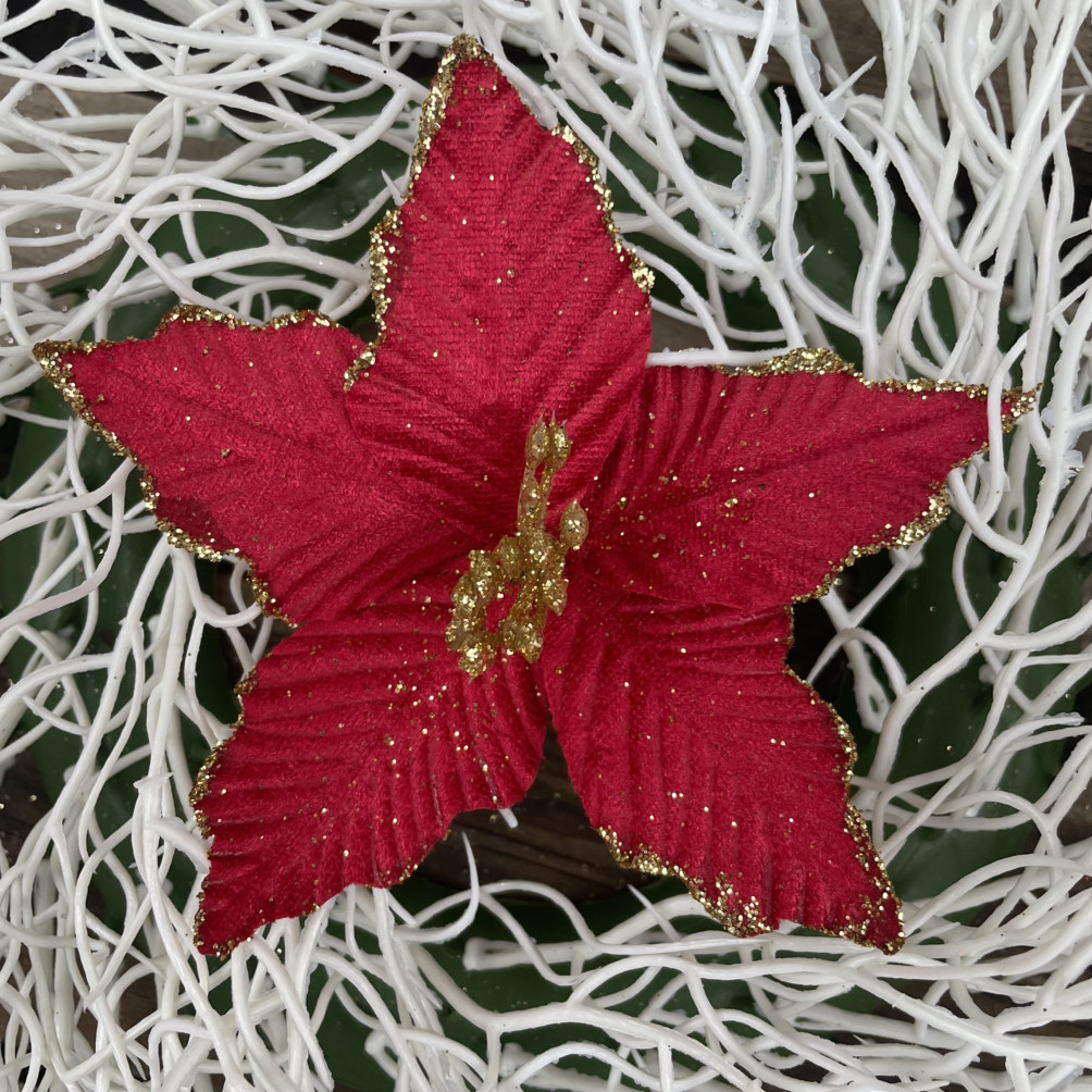 Новорічний декор. пуансетія 12 см червона, фото 1