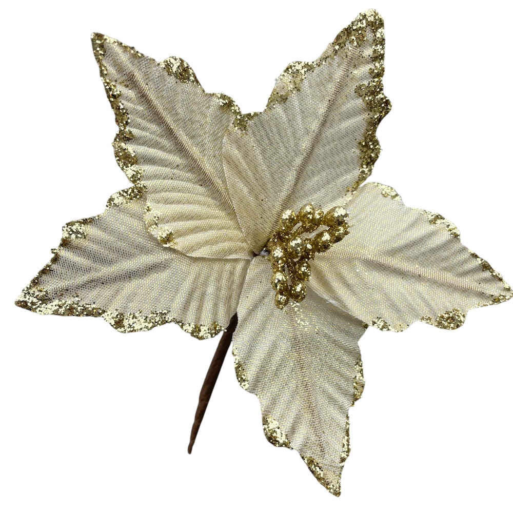 Новорічний декор. пуансетія 12 см золото, фото 1