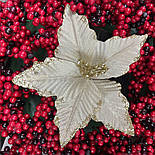 Новорічний декор. пуансетія 12 см золото, фото 2