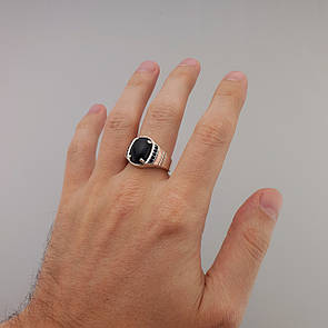 Срібна печатка чоловіча з золотом і оніксом. Каблучка срібна чоловіча з золотою накладкою і чорним каменем
