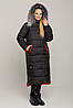 Практичний жіночий пуховик чорного кольору з хутряною опушкою, чорне жіноче зимове пальто з плащівки, фото 4