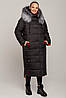 Практичний жіночий пуховик чорного кольору з хутряною опушкою, чорне жіноче зимове пальто з плащівки, фото 6