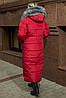 Яскравий жіночий пуховик червоного кольору з хутряною опушкою, молодіжне жіноче зимове пальто з плащівки, фото 2