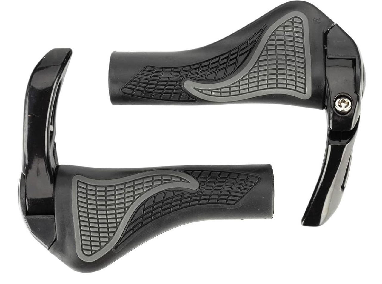 Гріпси велосипедні ергономічні з рогами алюмінієвими чорно-сірі пара (L-XH, R-XH), фото 1