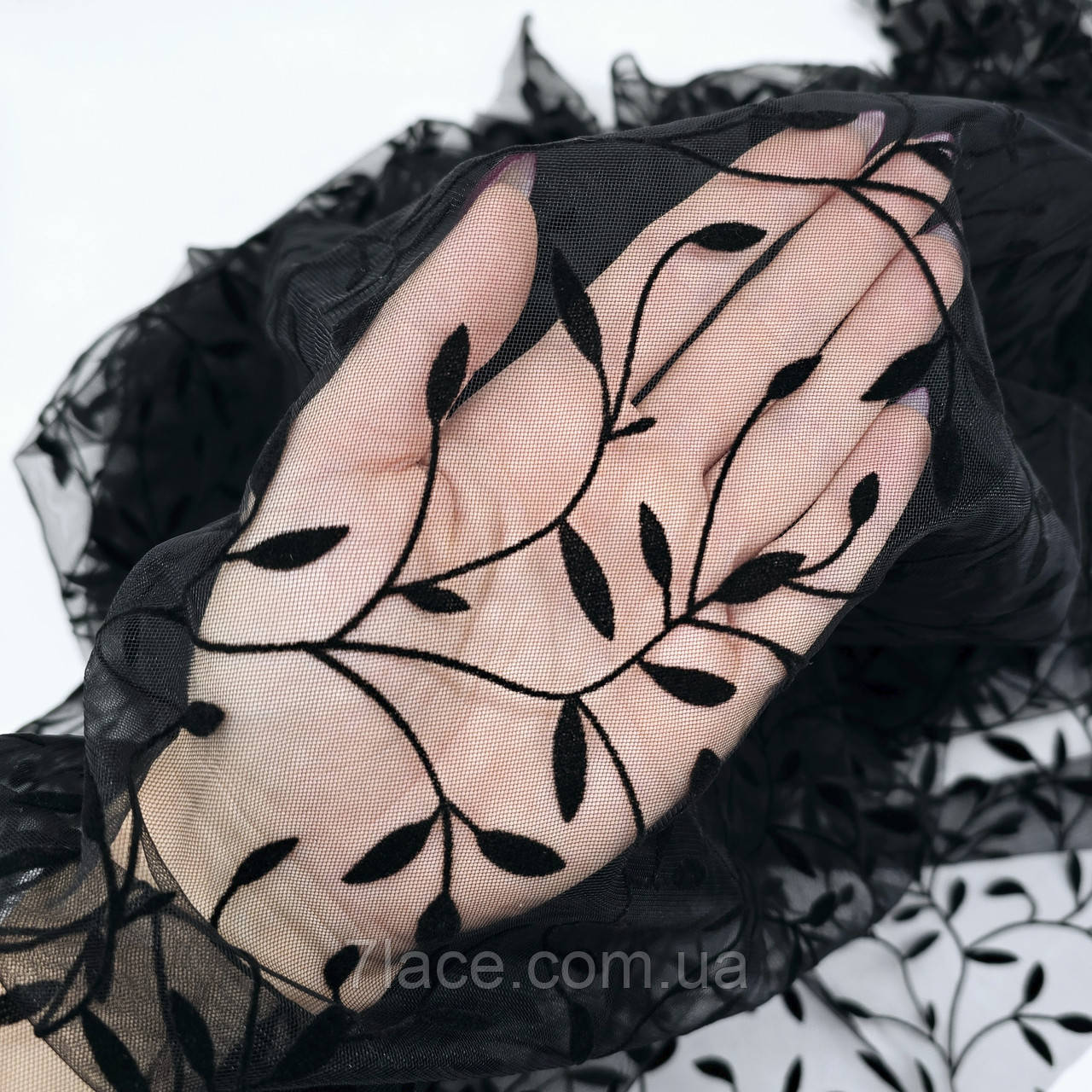 Сітка стрейч з флоком (рослини) / колір ЧОРНИЙ / ціна вказана за 0,5 метра сітки, фото 1