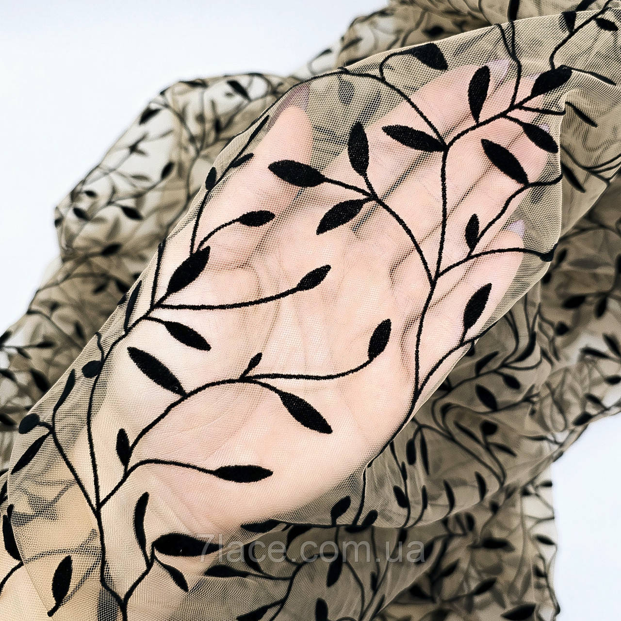 Сітка стрейч з флоком (рослини) / колір ТЕМНИЙ БЕЖ / ціна вказана за 0,5 метра сітки, фото 1