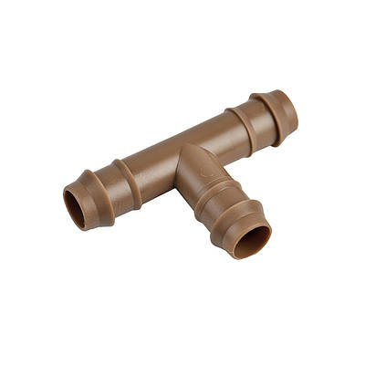 Трійник штуцерний 17х17х17 мм, штуцерний фітинг для крапельної трубки 16 мм, коричневий, Teco
