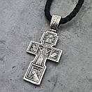 Шовк! Срібна цепочка з хрестиком чоловічим. Двосторонній срібний хрестик та шнур із вставками срібла. 4 мм, фото 7