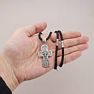 Шовк! Срібна цепочка з хрестиком чоловічим. Двосторонній срібний хрестик та шнур із вставками срібла. 4 мм, фото 3