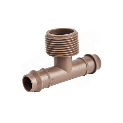 Трійник штуцерний 17 х 1/2" ЗР х 17 мм, штуцерний фітинг для крапельної трубки 16 мм, коричневий, Teco