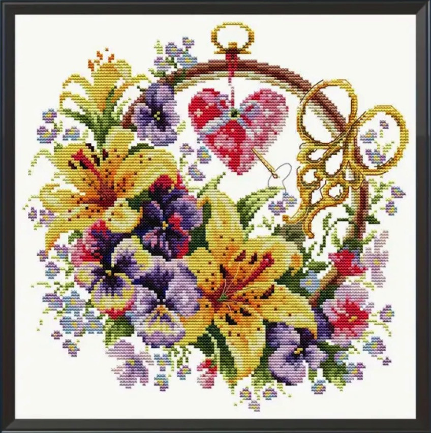 Набор для вышивания крестиком "Basket of lilies".AIDA 11CT printed , 36*36 см, фото 1