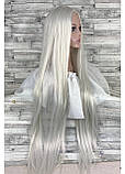 Перука сірий світлий довгий прямий без човника з проділом жіночий для жінок 100 см зі штучного волосся, фото 2