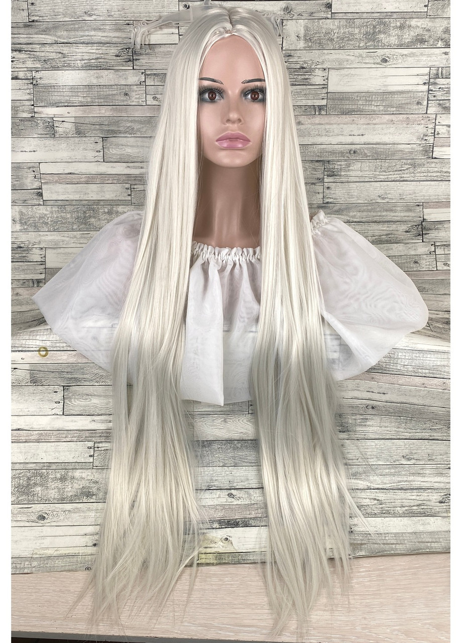 Перука сірий світлий довгий прямий без човника з проділом жіночий для жінок 100 см зі штучного волосся, фото 1