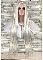 Перука сірий світлий довгий прямий без човника з проділом жіночий для жінок 100 см зі штучного волосся
