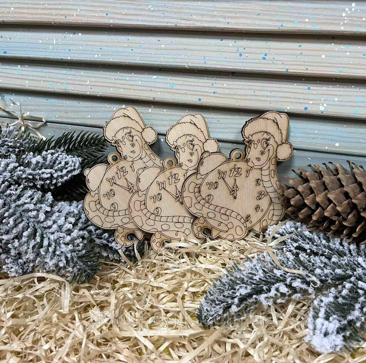 Символ 2025 року! Ялинкова прикраса Змія з будильником 10см, фото 1