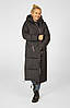 Стильний довгий зимовий жіночий пуховик чорного кольору, жіноче зимове чорне пальто з плащівки, фото 5