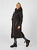 Стильний довгий зимовий жіночий пуховик чорного кольору, жіноче зимове чорне пальто з плащівки, фото 7