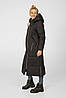 Стильний довгий зимовий жіночий пуховик чорного кольору, жіноче зимове чорне пальто з плащівки, фото 8