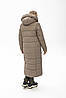 Красивое женское зимнее пальто с поясом, женский бежевый пуховик с капюшоном, фото 2