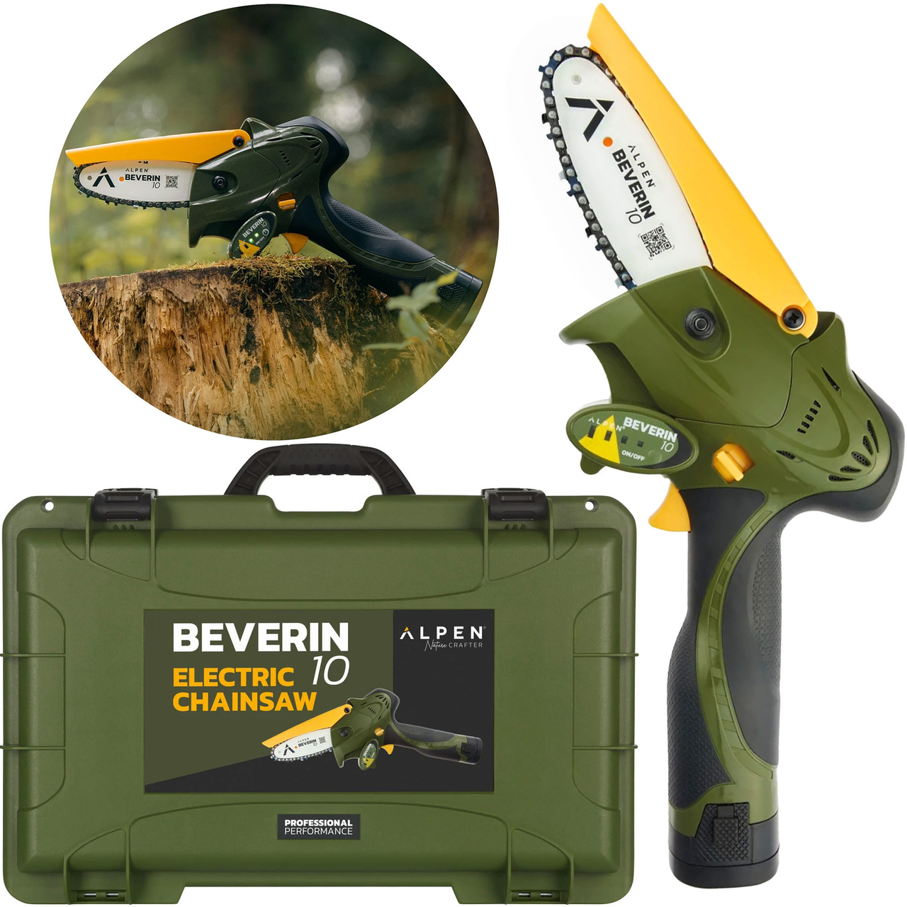 Міні електропила Alpen / Альпен Beverin з додатковим ланцюгом та 2 батареями з кейсом (Швейцарія)