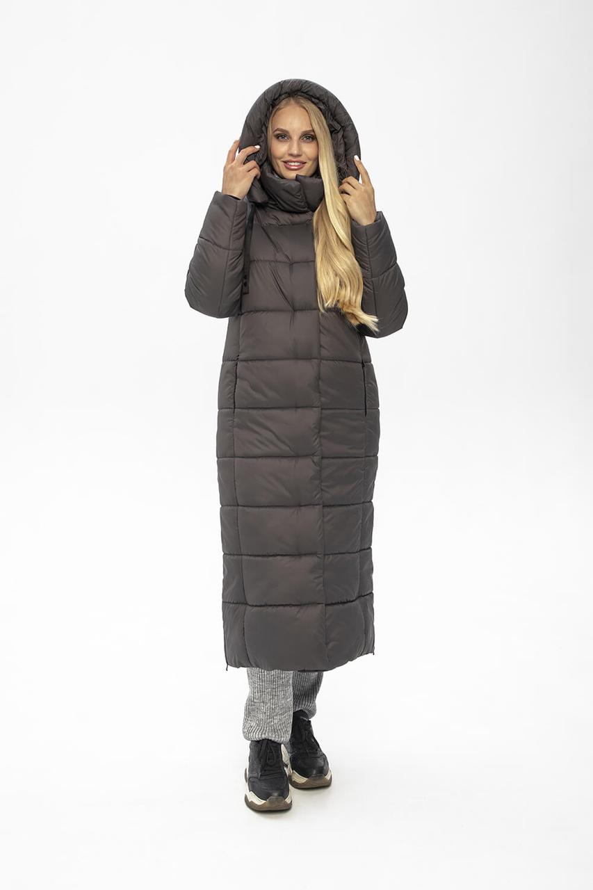 Елегантне женское зимнее пальто с поясом, женский довгий пуховик с капюшоном, фото 1