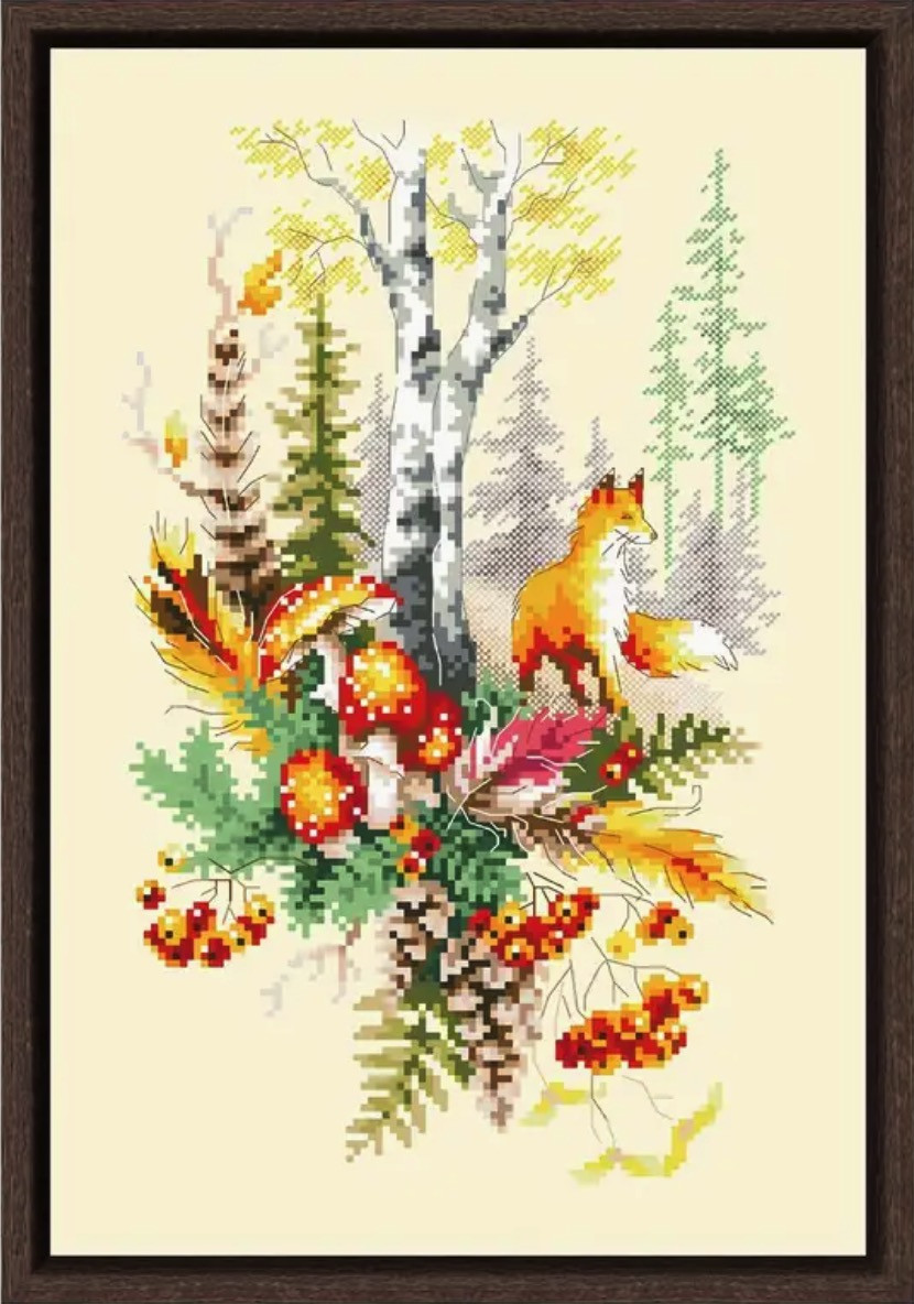 Набір для вишивання БЕЗ нанесеної на канву схеми "Fox in forest". AIDA 14CT , 24*33 см, фото 1