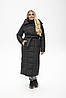 Стильне женское зимнее чорне пальто с поясом, женский чорний пуховик с капюшоном, фото 6
