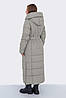 Якісне женское зимнее пальто с поясом, женский фірмовий сірий пуховик с капюшоном, фото 2
